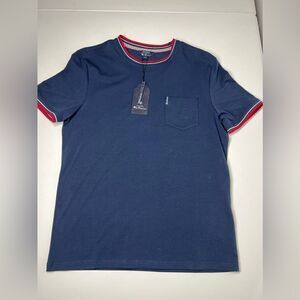 Ben Sherman Shirt Men Size S Navy Blue Pocket Ringer Neck Arm Red White NWT